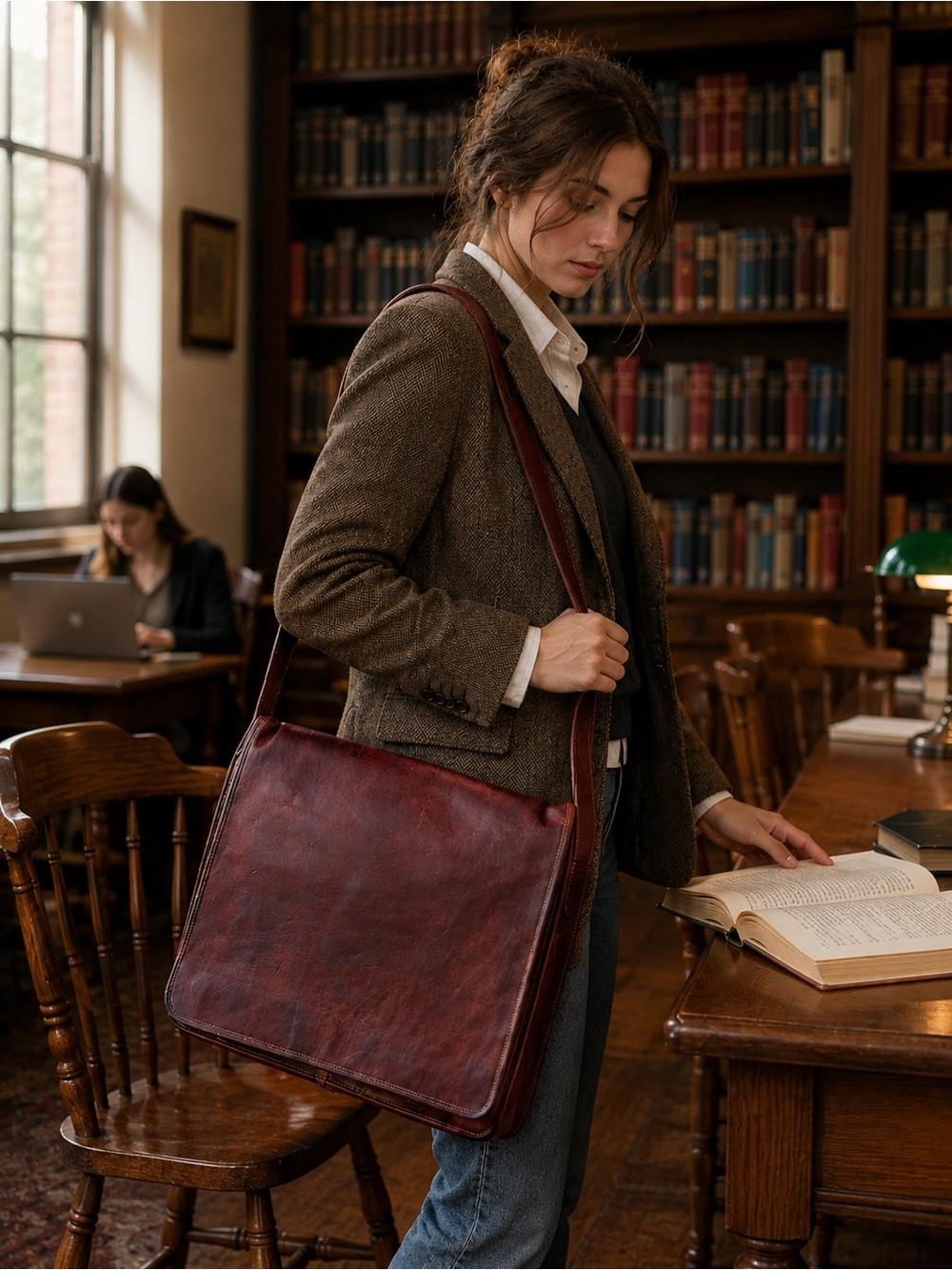 Handmade Genuine Leather Messenger Satchel 18" Laptop Briefcase Crossbody Bag